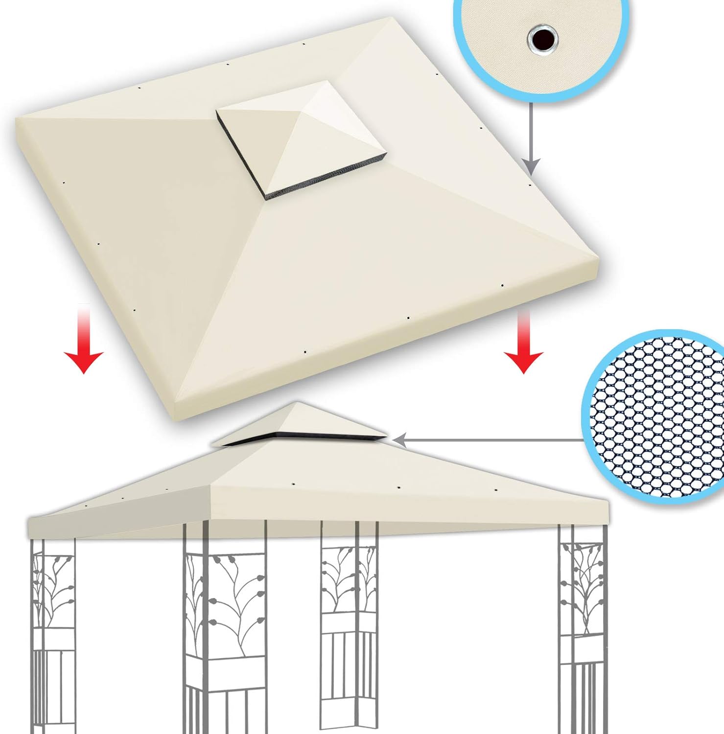 Patio, Lawn & Garden Ecru BenefitUSA 10x10 FT Gazebo Canopy Replacement Top Double Tiered Canopy