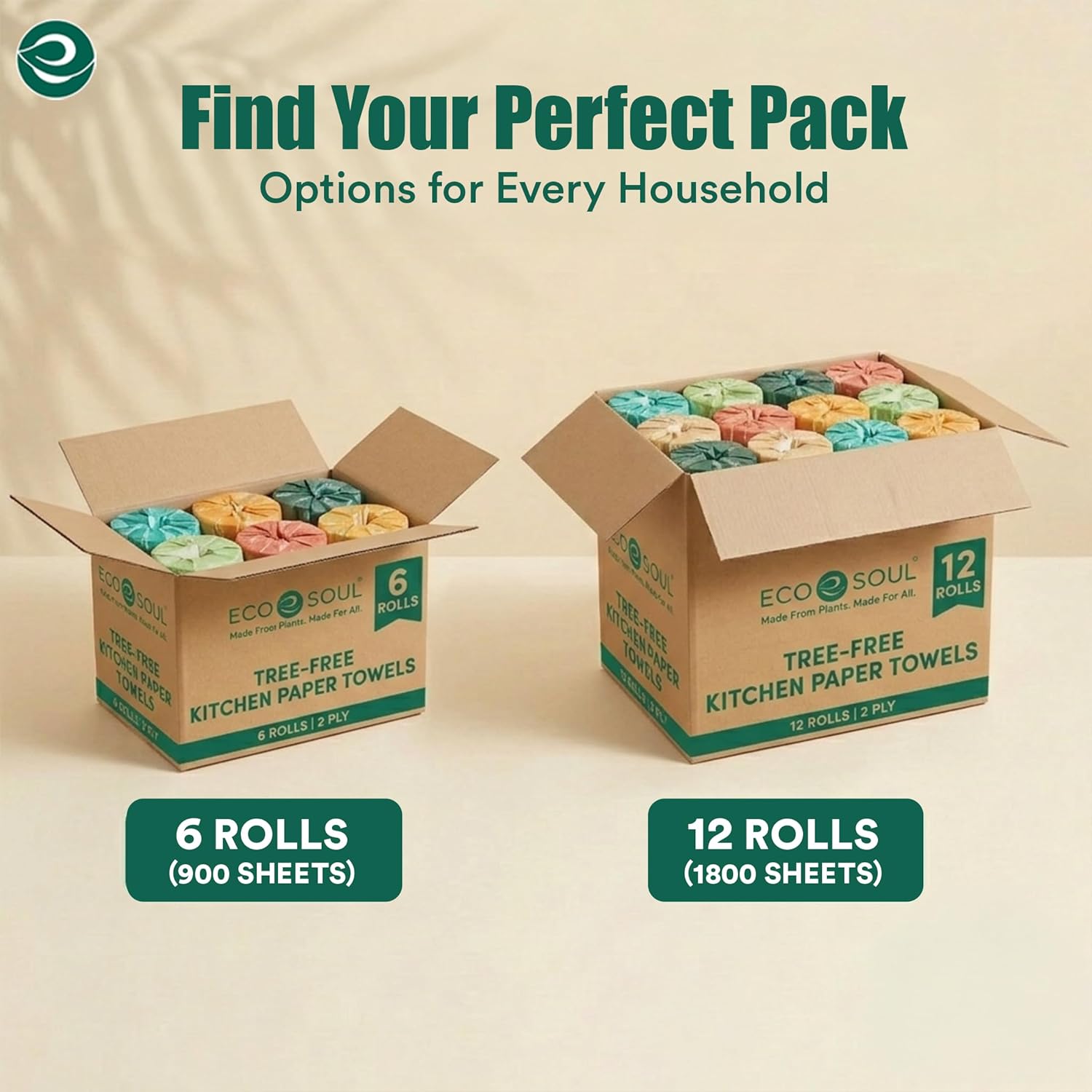 Eco Soul Bamboo Paper Towel Set Of 12 Rolls |150 Sheets Per Roll | Ultra Absorbent, Eco-Friendly, Sustainable, Food Safe Kitchen Paper Towel