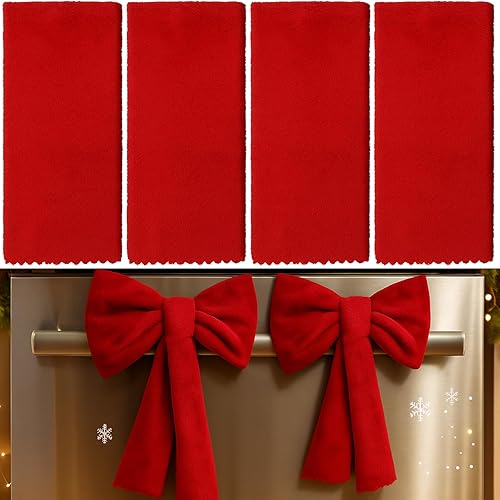 Hahafelt 2 Pack Red Christmas Kitchen Decorative Hand Towel Bows
