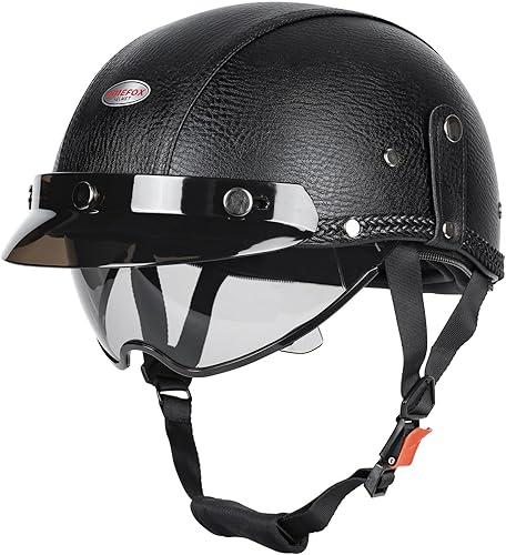 Miniatura 2 de Medio casco de motocicleta para hombres y mujeres adultos, casco de motocicleta de cara abierta con visera retráctil para el sol, certificado DOT