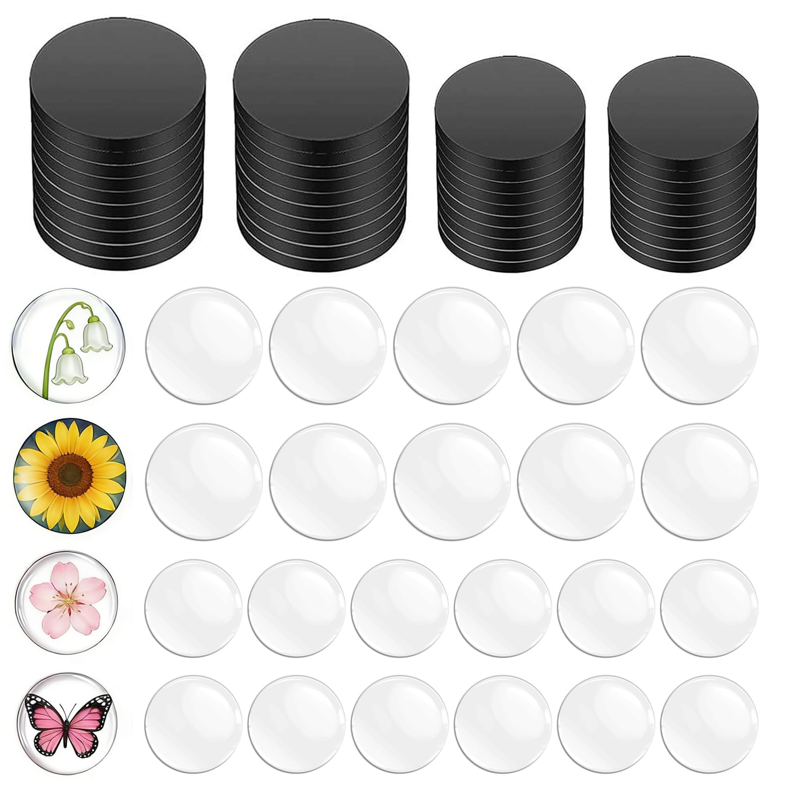 100 sztuk okrągłych szklanych magnesów na lodówkę, w zestawie 50 sztuk okrągłych krążków magnetycznych 25 mm 28 mm i 50 sztuk 25 mm 30 mm magnesów na lodówkę, szklanych magnesów do lodówki