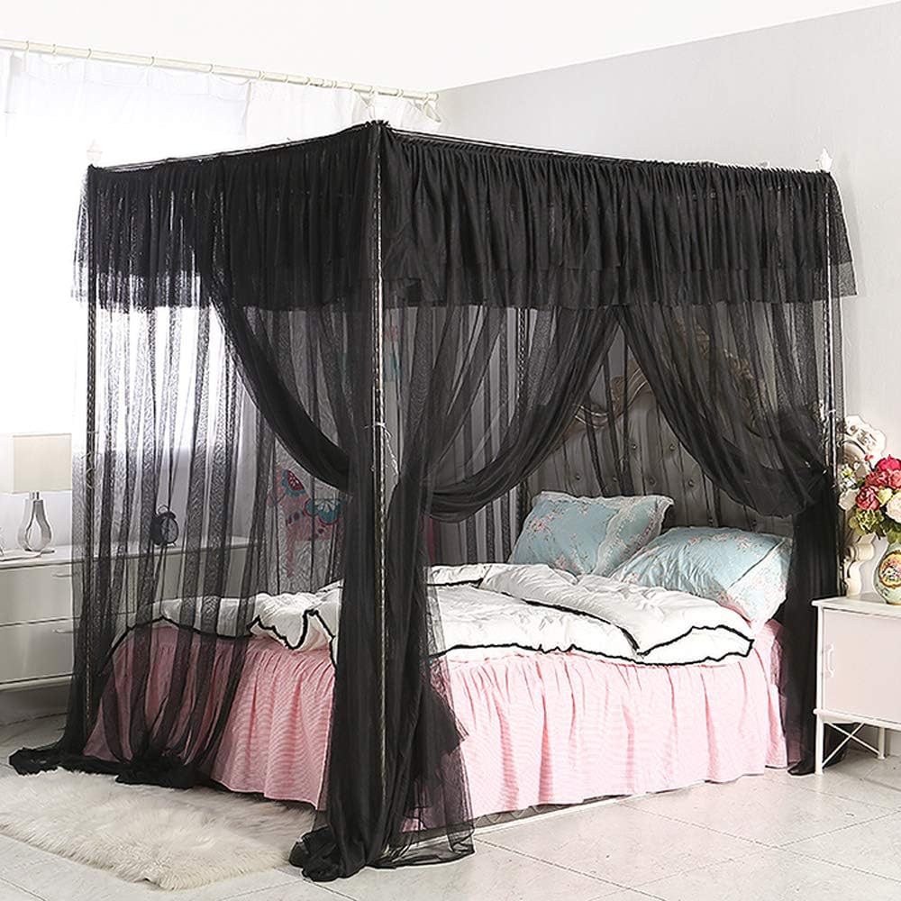 Mengersi 4 Corners Post Bed Curtain Canopy Bed Frame Canopies for Girls & Adults Bed Drape Netting Bedroom Decoration Accessorie(Queen, Black) : Home & Kitchen