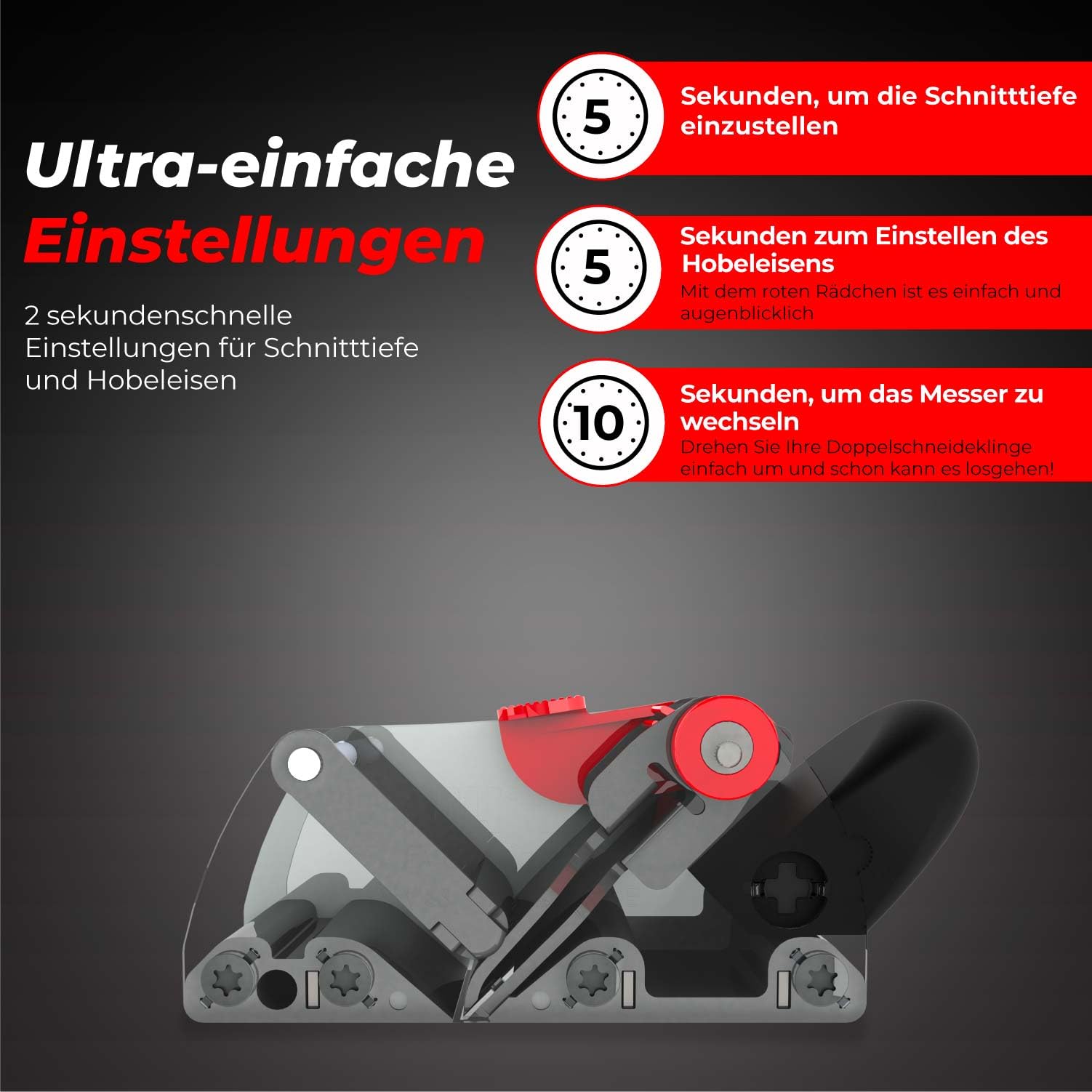 RALI 105 EVOLUTION N: Profi Einhandhobel l ohne Nachschärfen mit 4 Wendemessern | Einfache Einstellung von Schnitttiefe und Spanbrecher | Schweizer Handhobel für Schreiner und Tischler
