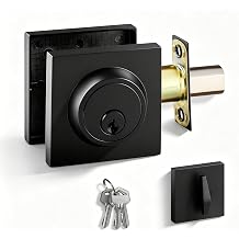 Matte Black Square Single Cylinder Deadbolt,keyed 1 Side | Keyed Exterior Only, Modern Contemporary High Security Heavy Duty Front Entry Door Lock, Anti-Pick Durable