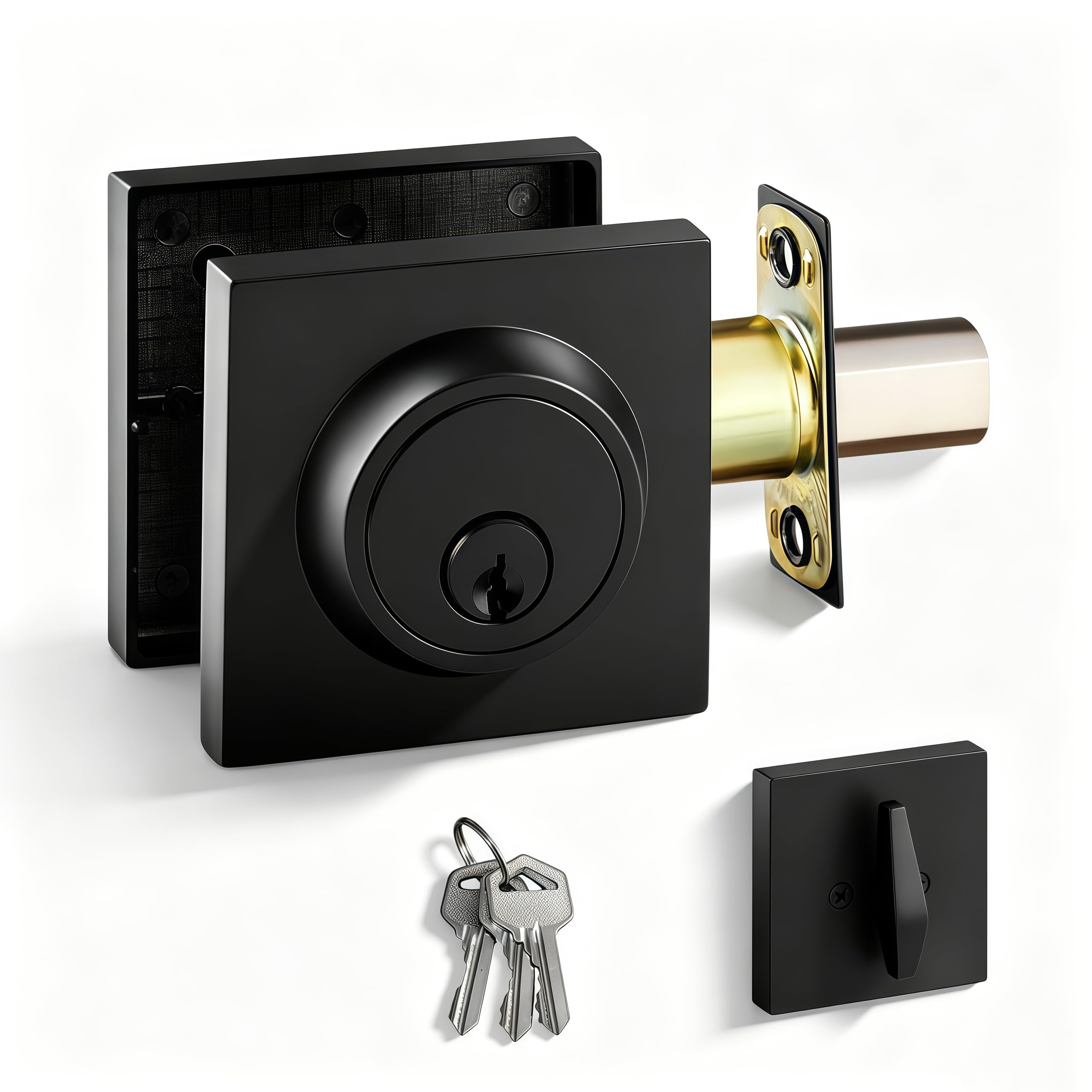 Eiqikayo Matte Black Square Single Cylinder Deadbolt,keyed 1 Side