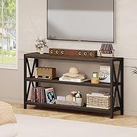 Vista 8 de FATORRI Console Table for Entryway, Modern Entry Table with 3 Tier Shelves, Couch Tables Behind Sofa for Living Room (55 Inch, Dark Walnut)