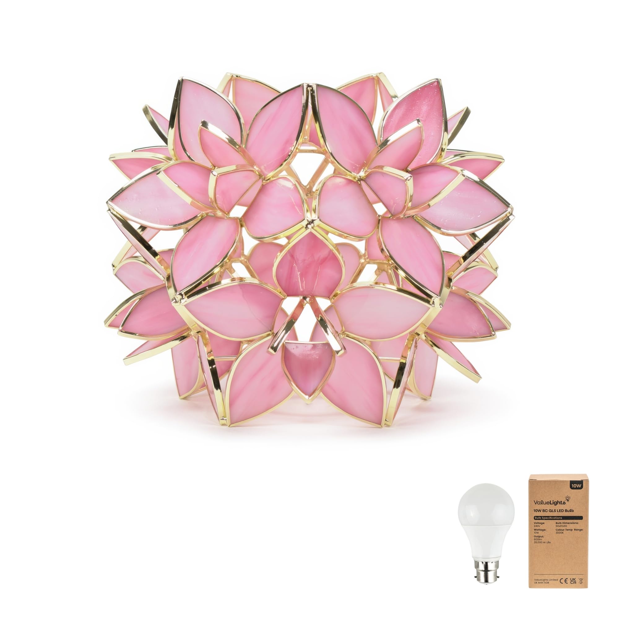 Valuelights Unisex Bright Pink Reine Glass Flower Easy Fit Pendant Light With 10W Led Warm White Bulb In 8 Inches