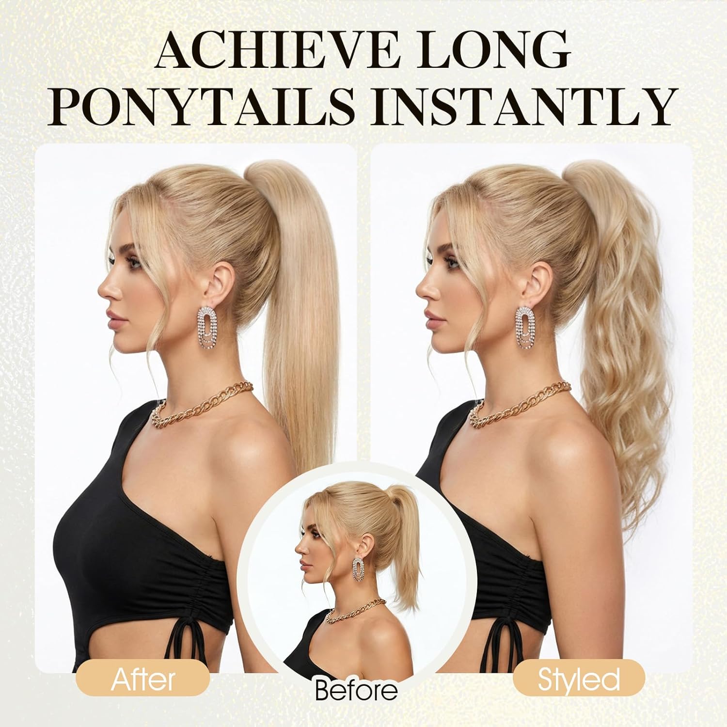 TESS Human Hair Claw Clip Ponytail Extension Real Remy Hair long ponytail extension for Women Straight, 16 Inch, Dark Black