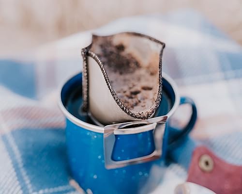 Miniatura 3 de Gotero de café ligero de acero inoxidable para acampar y senderismo, con bolsa de almacenamiento de lona, 6 x 4 pulgadas, color granate