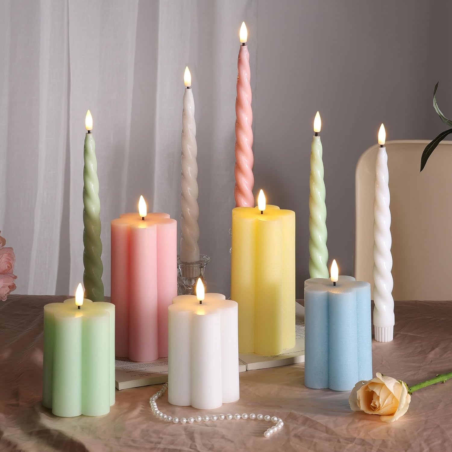 Pink Flameless Pillar Candles with Remote, Flickering LED Wax Candles Battery Operated, Aesthetic Home Decor Set of 2