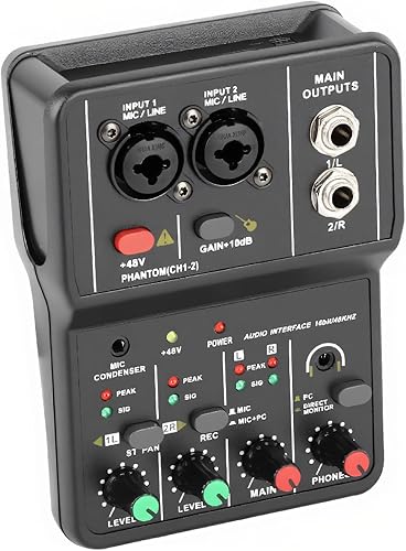 GOWENIC Mezclador de audio de 2 canales, conectividad USB, GOWENICpyg84ih0e17120, plástico y aleación, 20Hz-20KHz, alimentación de 48V, karaoke