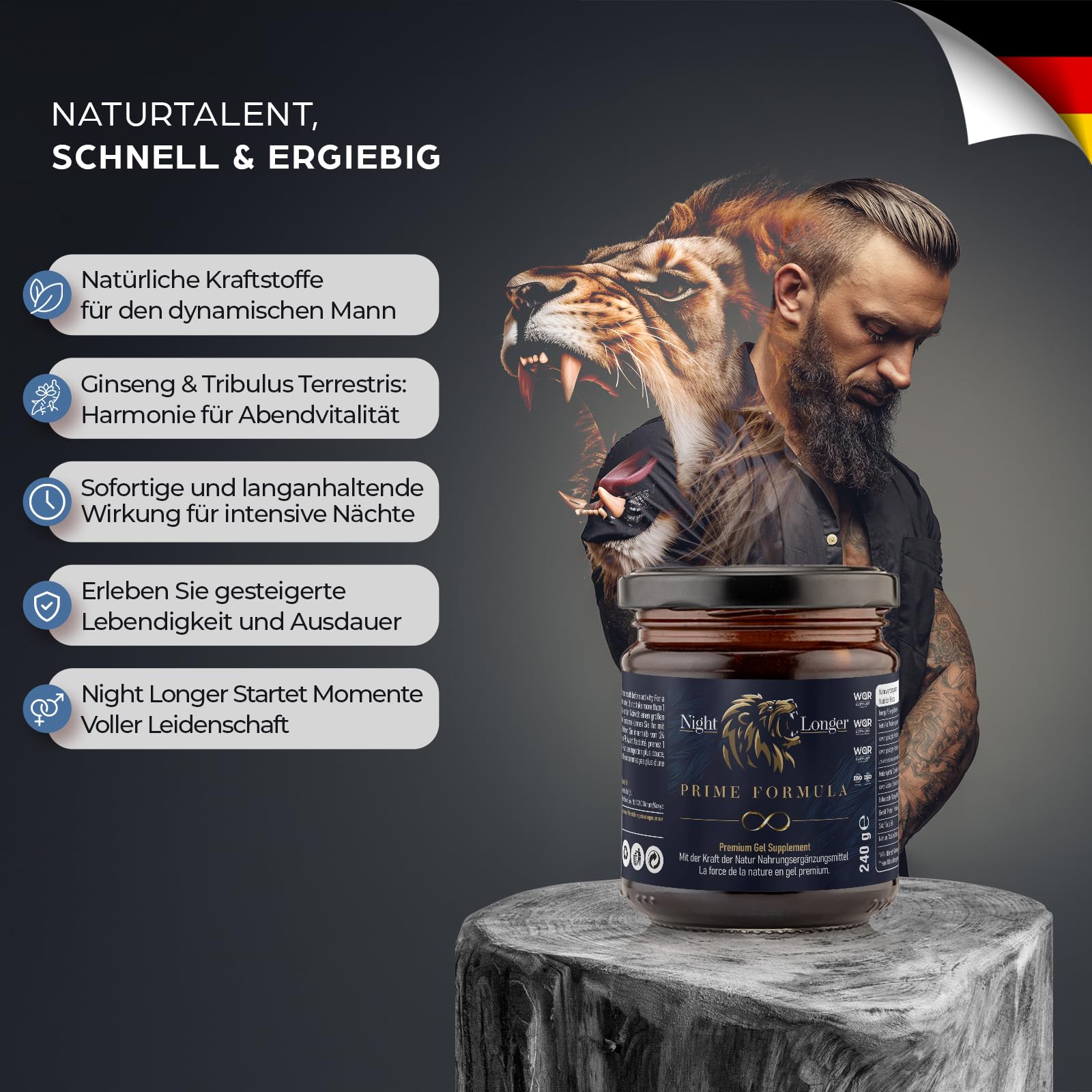 Prime Formula Maca Gel, Sofortwirkung, Extra Stark für aktive Männer, Ginseng & Tribulus Terrestris 240gr Jar - 4 Stück
