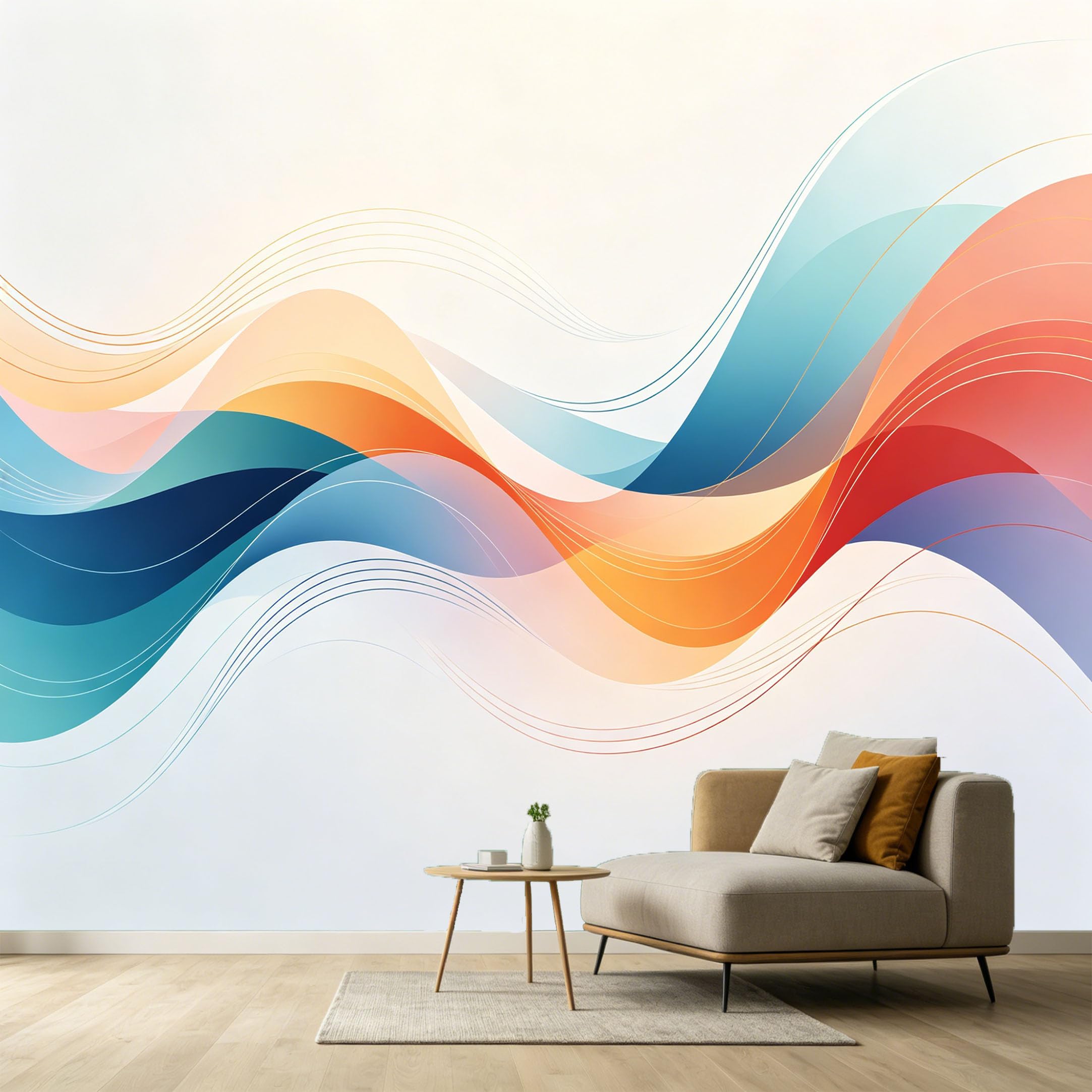 Custom Size Wall Murals Abstract Modern Contemporary Geometric Colorful Flowing Waves SelfAdhesive Wall Fabric Removable Large Wallpaper Photo for Living Room
