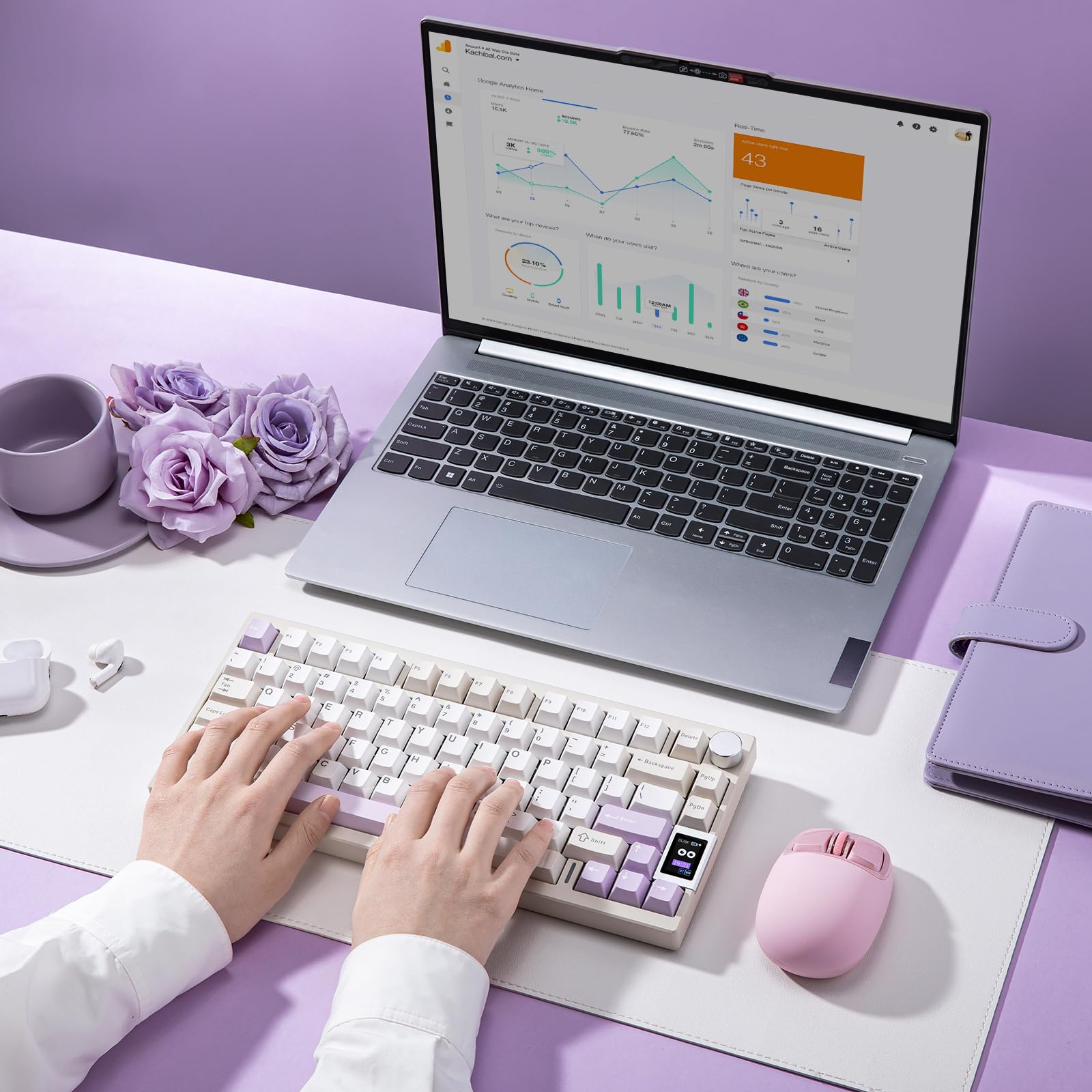 YUNZII AL80 Teclado Mecánico Inalámbrico 75% con Pantalla LCD Inteligente, Aluminio CNC, Montaje Gasket, Hot-Swap, Mando Rotatorio, BT/2.4G/USB-C, QMK/Via para Windows y Mac (Beige, Zero Linear)
