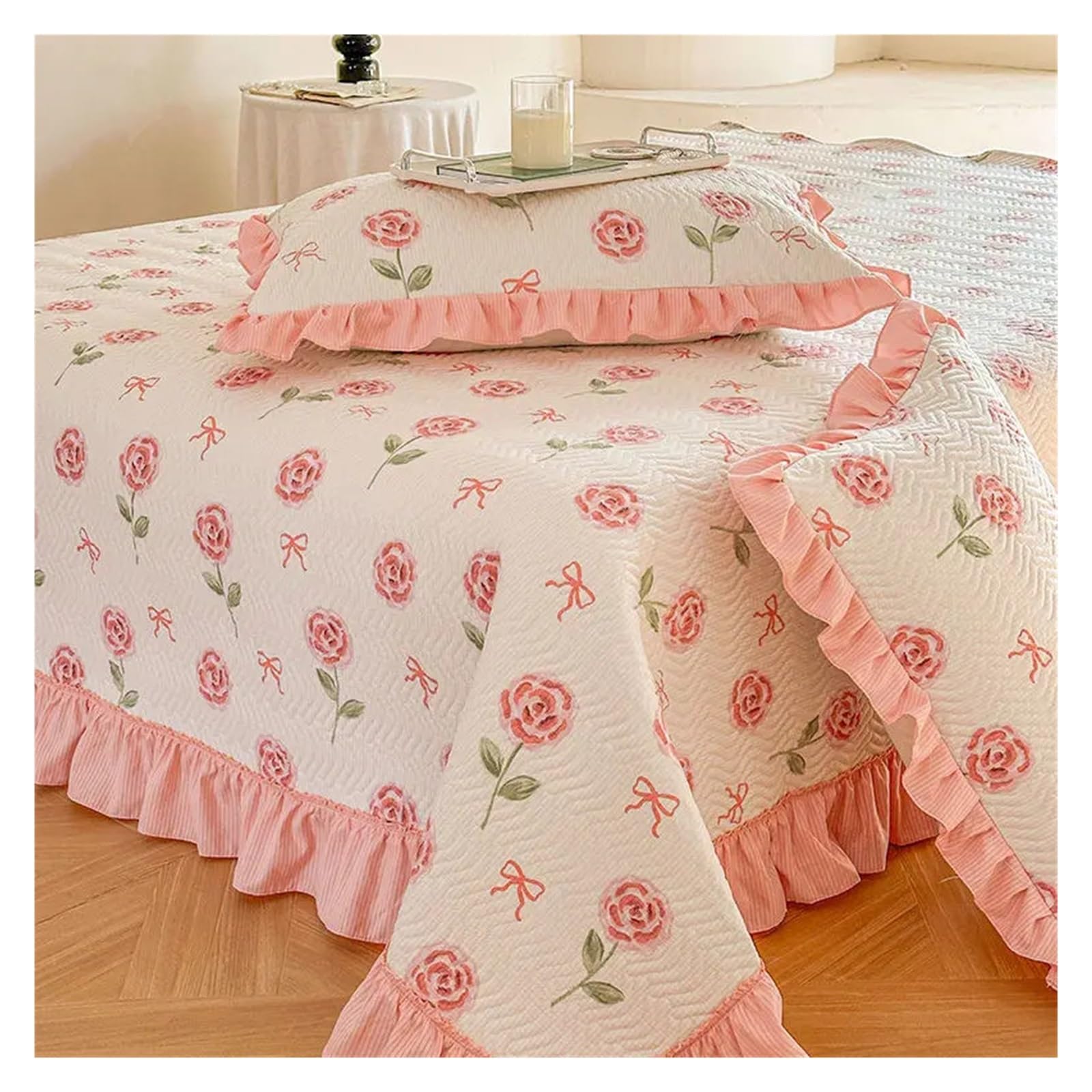 Colcha Cama Funda de Cama con Estampado Grueso, Funda Almohada, Juego Tres Piezas, Individual, Doble, Antideslizante, Falda Volantes, colchas Textiles for el hogar(Color-05)