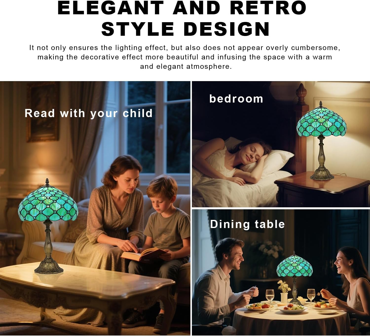 Tiffany Lamp,W12H19 Inch Stained Glass Table Lamp,Antique Desk Light,Art Decor Table Lamp(Sea Blue Pearl Style)