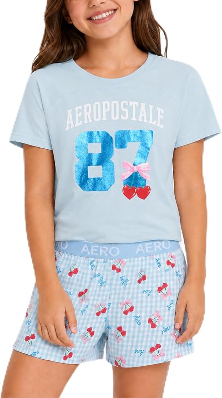 Girls 2-Piece Short Sleeve Crew Neck Sleep Tee & Pajama Shorts