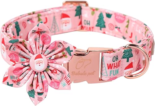 Collares de Navidad para perros pequeños con lazo de flores, collar de perro rosa con hebilla de metal de seguridad, collares ajustables para