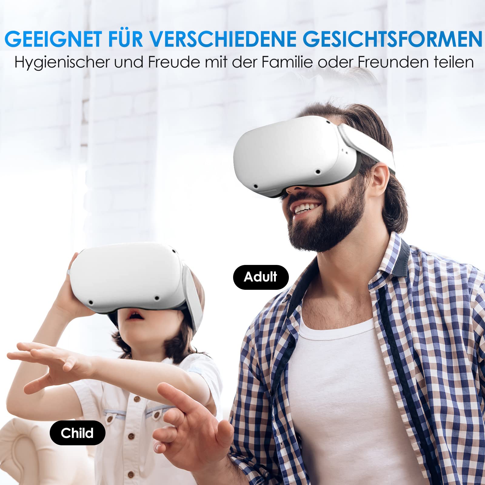 SUPERUS Facial Interface für Oculus/Meta Quest 2 Zubehör (Aktualisierte Version), mit 2 Face Cover Ersatzpolster, Anti-Licht-Nasenpolster (L/S), Linsenschutz, Brillenabstandshalter (7-in-1-Kit)