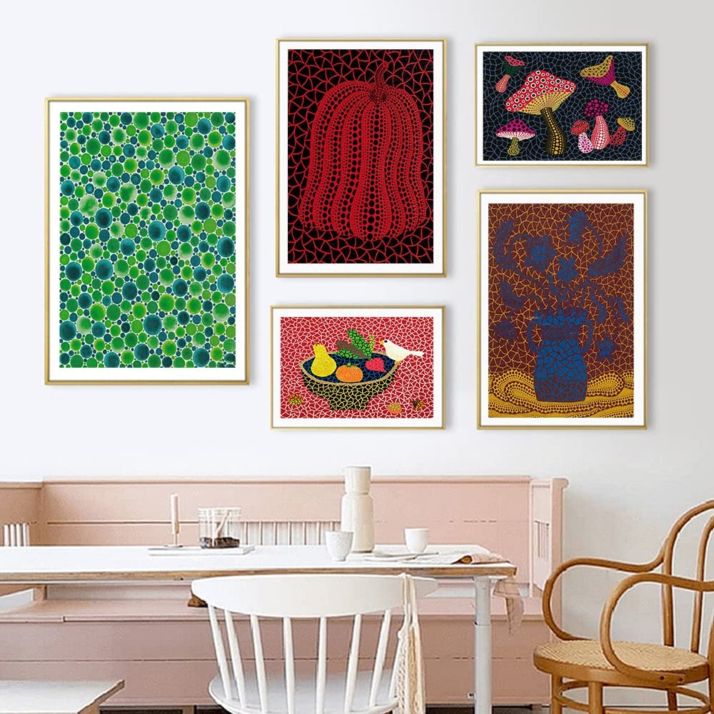 Yayoi Kusama Mushroom Poster Peinture décorative sur toile Art mural pour salon, chambre à coucher, poster d'art sur toile et art mural, impression d'image moderne, décoration de salle familiale, 60 x
