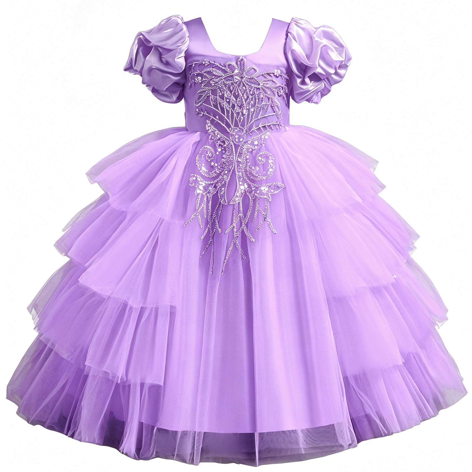 Discoball Niñas Encaje Vestido de Gasa Vestidos de Novia (Longitud de Suelo Vestido Largo Vestido de niña de Flores de Boda de Dama (10 Colores, Edad 5 – 64years)
