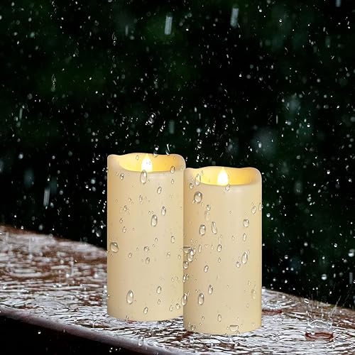 Miniatura 2 de Vela LED sin llama grande impermeable para exteriores, con temporizador remoto, de larga duración, funciona con pilas, luz de pilar de resina