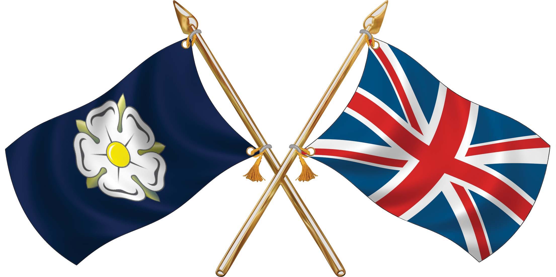 Yorkshire Rose/Union Jack Crossed Flags (small 69mm x 138mm) Sticker