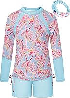 Vista 1 de GRACE KARIN Traje de baño de manga larga para niñas, conjunto de 2 piezas, 6-14 años
