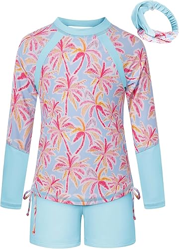 GRACE KARIN Traje de baño de manga larga para niñas, conjunto de 2 piezas, 6-14 años