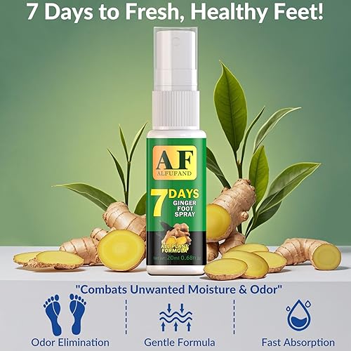 Miniatura 3 de Spray para pies de 7 días para pies malolientes y olor de pies, fórmula de jengibre para pie de atleta, picazón, descamación y molestias (sin aroma)