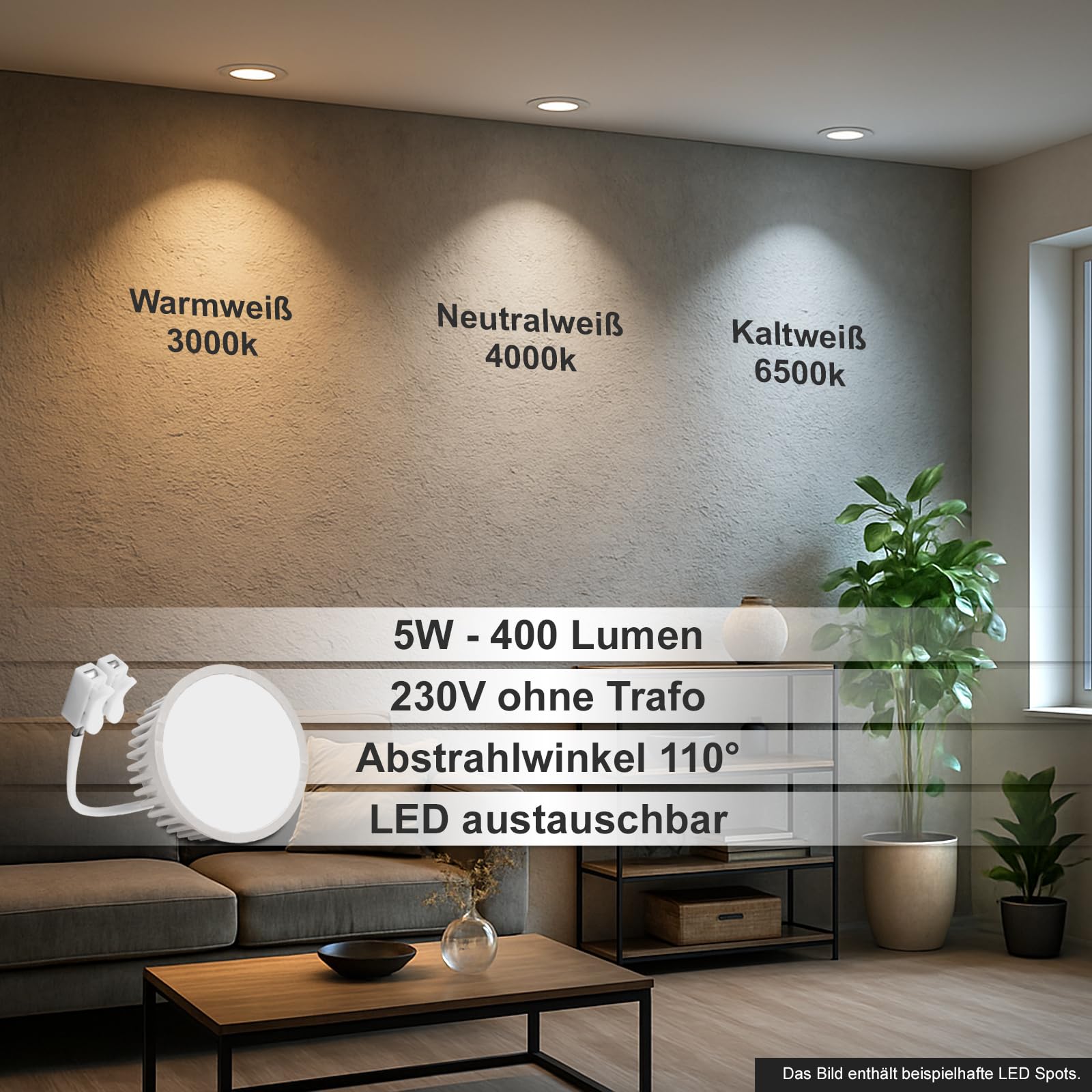trendlights24 Bianco LED Einbaustrahler dimmbar flach 230V Weiß 5W 5er Set | extra flach, Einbautiefe 35 mm, Spots, Neutralweiß, 4000k, austauschbar, Decken Einbauleuchte, Weiß matt, eckig, schwenkbar