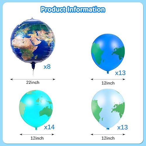 Miniatura 2 de 48 globos de globo, 8 piezas de 22 pulgadas y 40 globos de látex de mapa del mundo de 12 pulgadas para decoraciones del día de la Tierra,