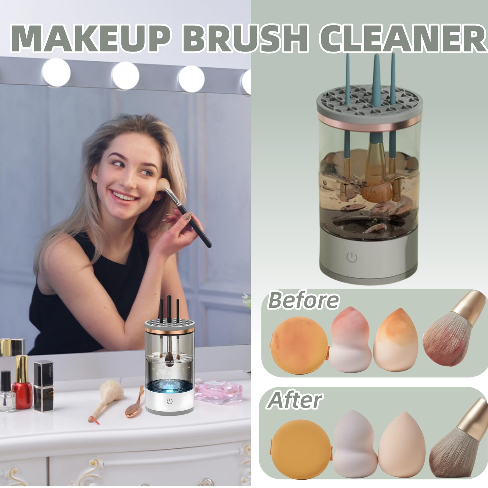 Makeup Brush Cleaner for All Size Makeup Brushes Deep Clean Brushes Blender Clearer Machine Eyeshadow Brush Cleaner Automatic Electric USB Power