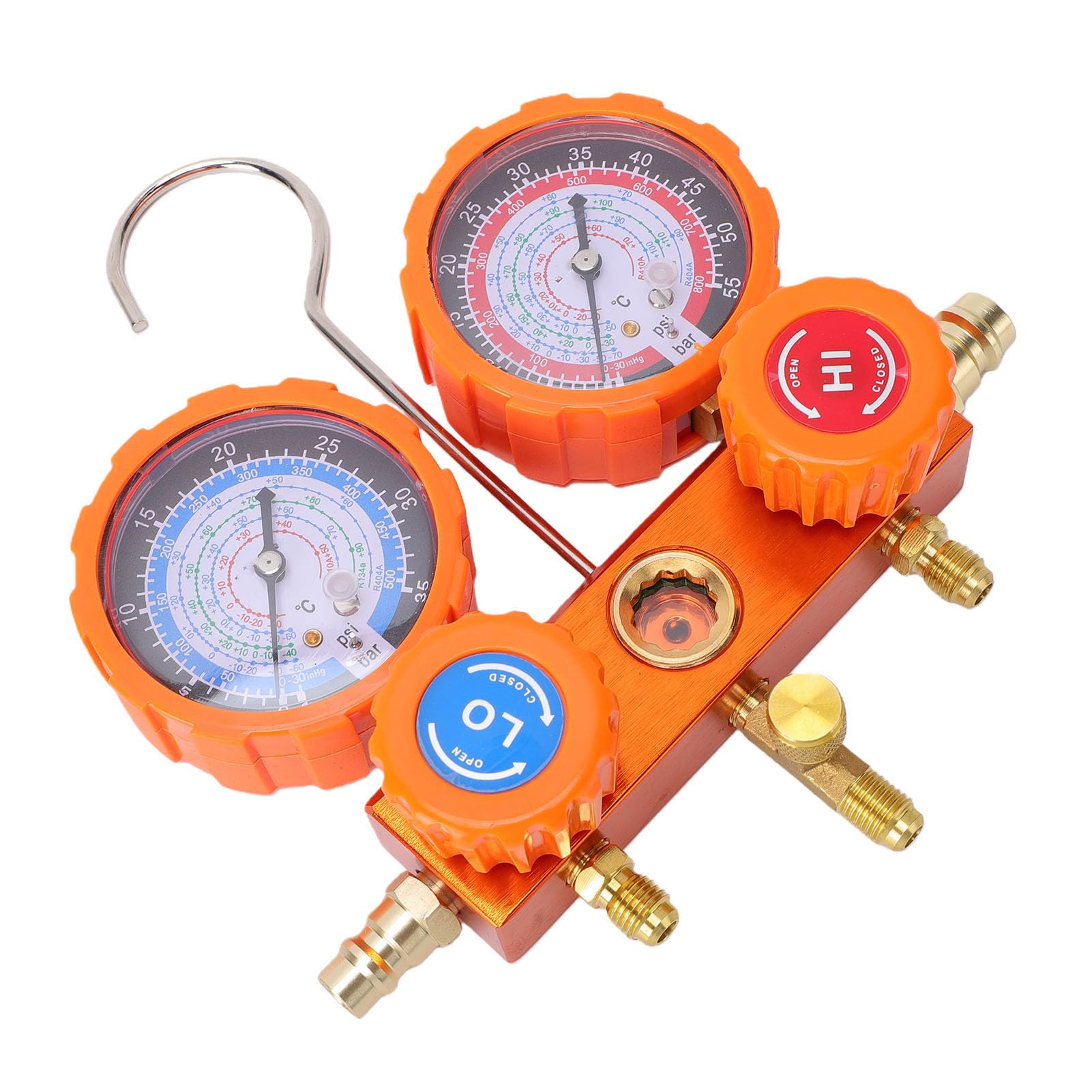 Generic Juego de Manómetros de Colector de Coche, Herramienta HVAC Profesional de 3 Vías para Recarga y Diagnóstico de CA Automotriz con Mangueras de 5 Pies