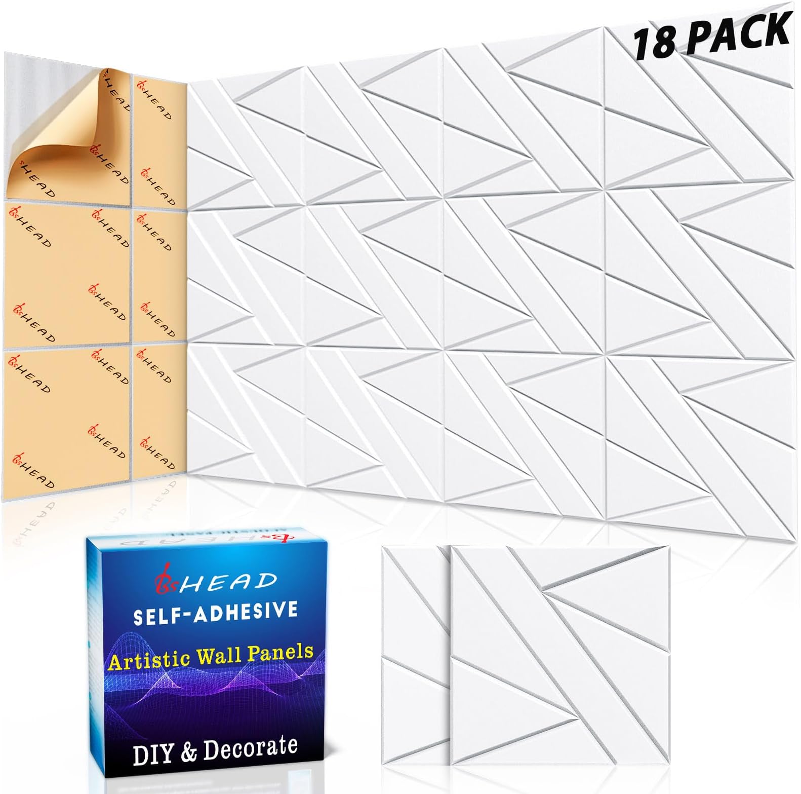 18 Pack Self-Adhesive Soundproof Wall Panels, 12 x 12 x 0.4 in Sound Proof Foam Panels for Walls, 0.8lb/ft³ High Density, Thicker 0.4in, Acoustic Panels, Noise Dampening Panels for Studio White