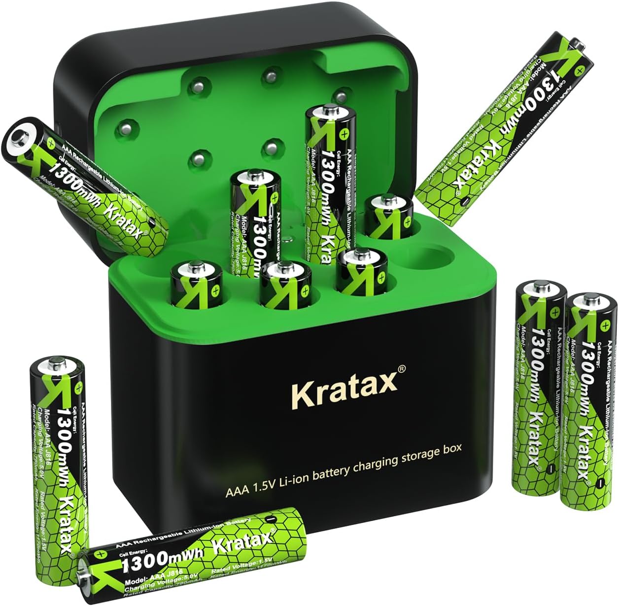 Kratax 12pack 1300mWh AAA Rechargeable Lithium Batteries with Charging Storage Box, High Capacity Triple A li-ion Rechargeable Batteries 1.5v Constant Output, Long Lasting for Electric Toys