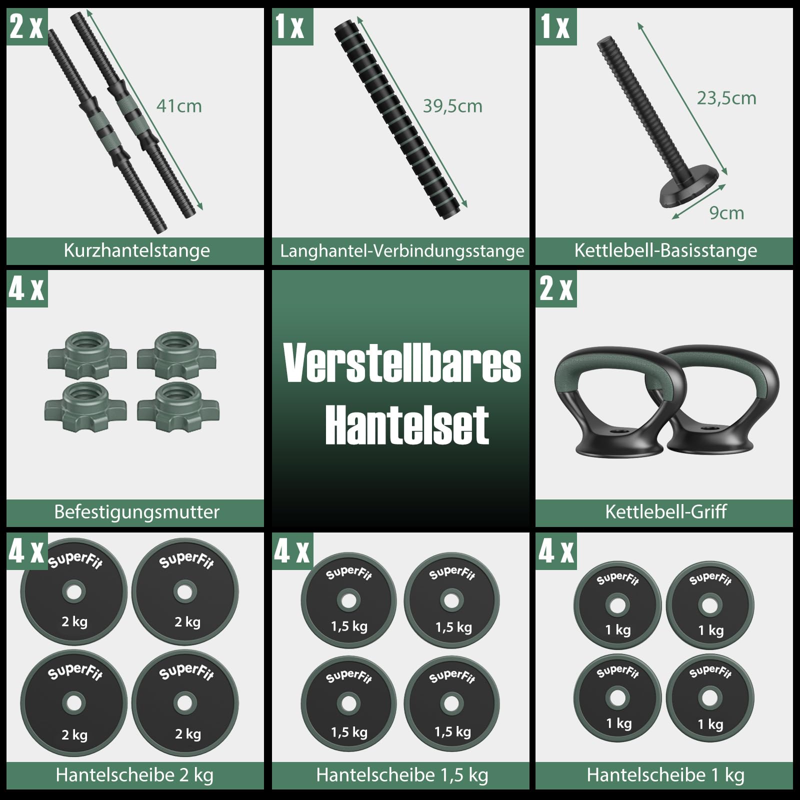 COSTWAY Zestaw hantli 4 w 1, 20 kg, zestaw hantli regulowanych, w tym hantle ze sztucznego hantla, długie hantle kettlebells i pompki, zestaw hantli z rurą łączącą do treningu siłowego, domu, na