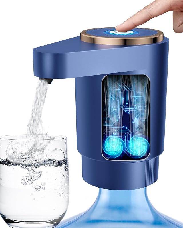 Bomba eléctrica para botellas de agua, dispensador de agua para botellas de 5 galones | Batería recargable USB de 1200 mAh para el hogar, la cocina, la oficina y el camping, bomba de agua potable portátil fácil de usar, azul