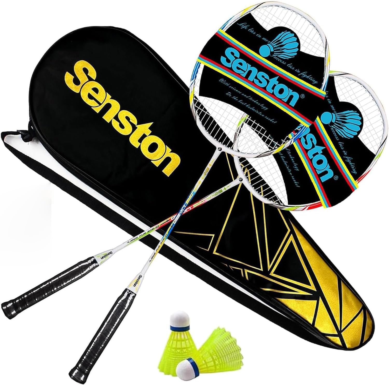 Senston 2 Pieces Badminton Set, lightweight 100% Graphite Shaft Badminton Racket, Various Sets Available, Including Premium Badminton Bag, 2 Badminton shuttlecock