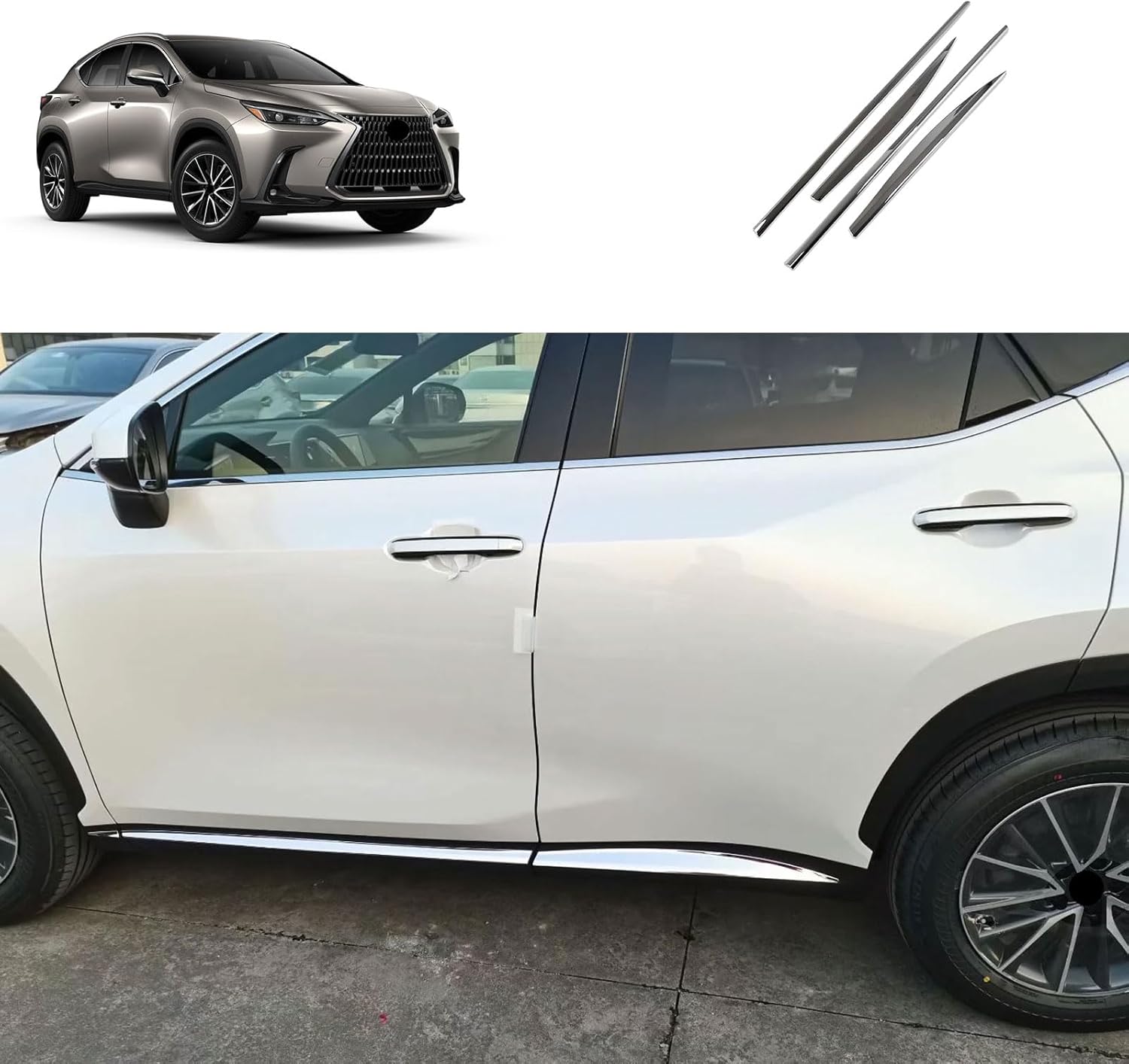 Body Side Trims Compatible with Lexus New NX 250/350/350 F Sport/350h/450h+/450h+ F Sport 2025 2024 2023 2022 Body Side Door Molding Cover Trims Car Accessories Stainless Steel 4PCS