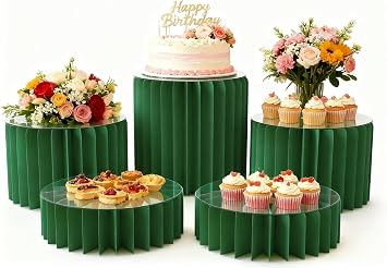 5 Pcs Buffet Risers Food Display Risers for Party Buffet Table, Dessert Table Display Set Cake and Cupcake Stand Combo, Riser Display Stand for Dessert Food Jewelry, Green, 4"/8"/12" H,Green