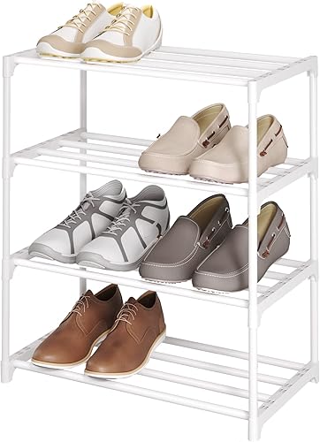 Miniatura 7 de Estante pequeño de 3 niveles para zapatos, organizador de almacenamiento de zapateras de metal apilable para niños, estante estrecho para zapatos
