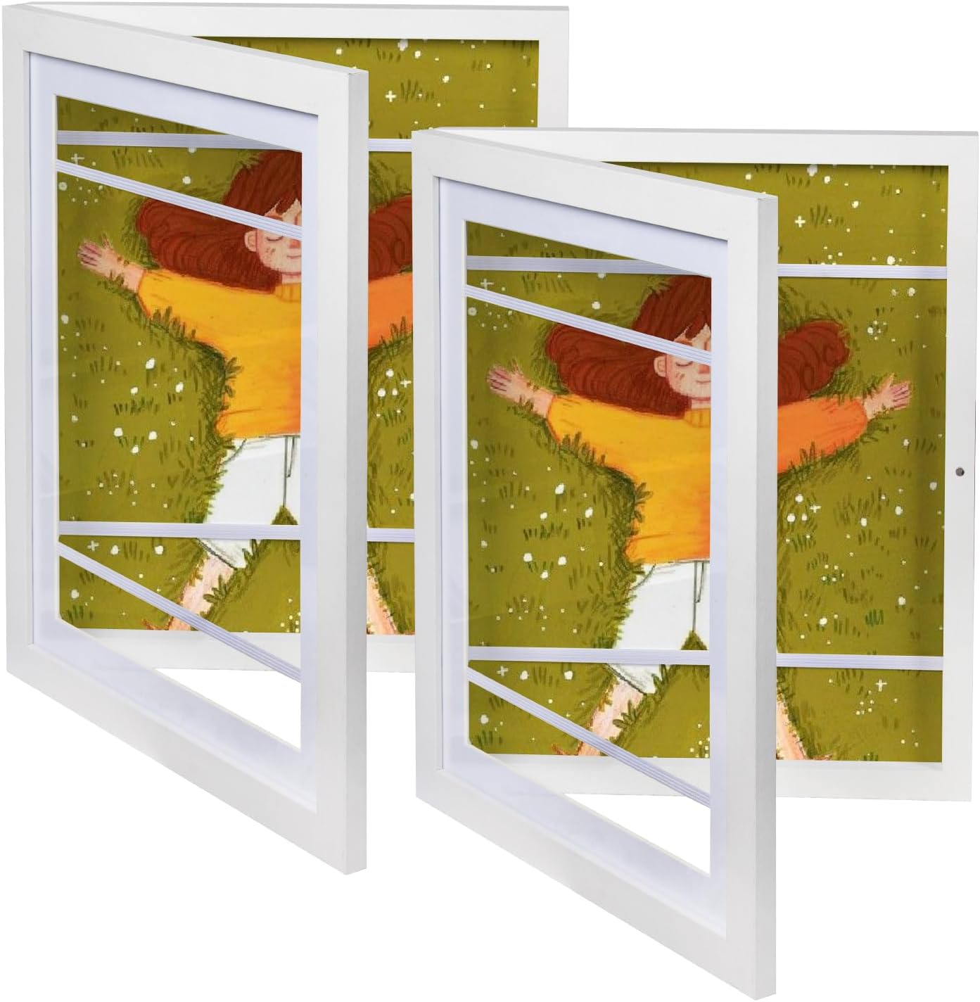 Q.Hou Kids Artwork Picture Frames Wood 2 Pack Display 8.5x11,Art Frames Front Opening Holds 50, White Great for Kids Drawings, Children Art Projects(AE-8612WT-2PK)