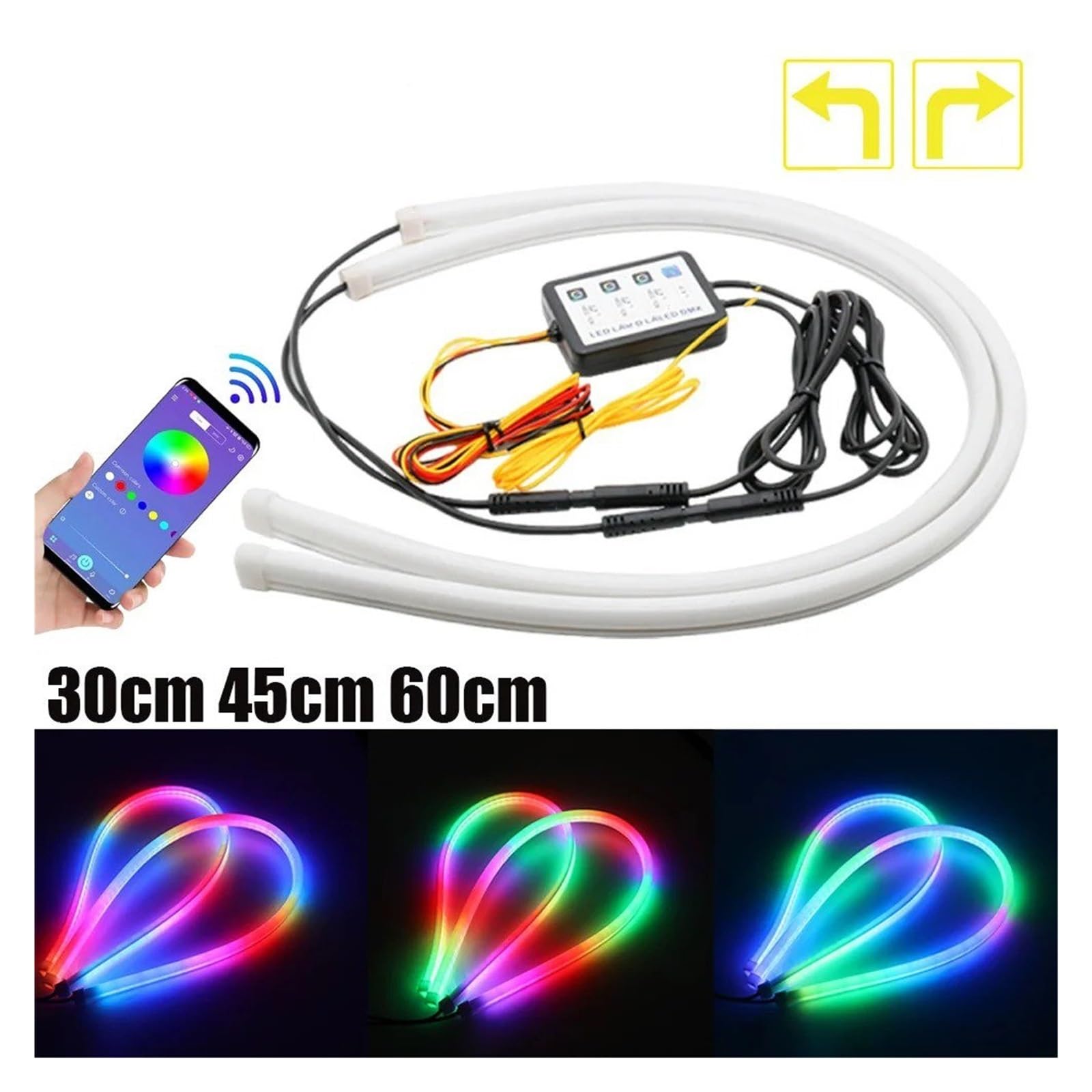 Kit halo para faross Tira Led RGB Drl Para Coche Luz Circulación Diurna Faros Luces Señal Giro Variable Aplicación 12V/Control Remoto Automóviles Faros Angel Eyes para coche