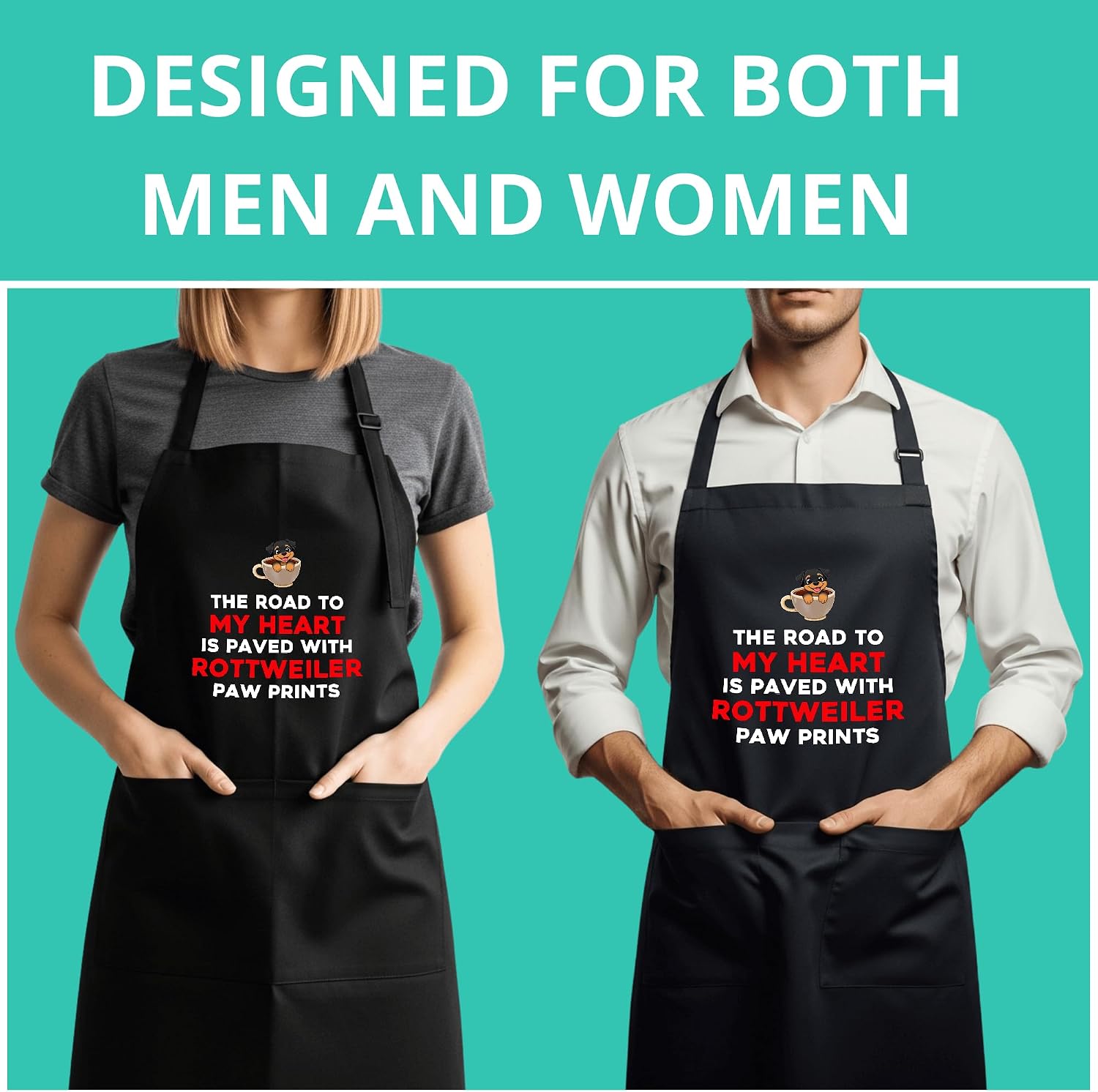 Cute Rottweiler Puppy Apron, Rottie Dog Lover Cooking Gift, Funny Pet Owner Grill Cover image 4