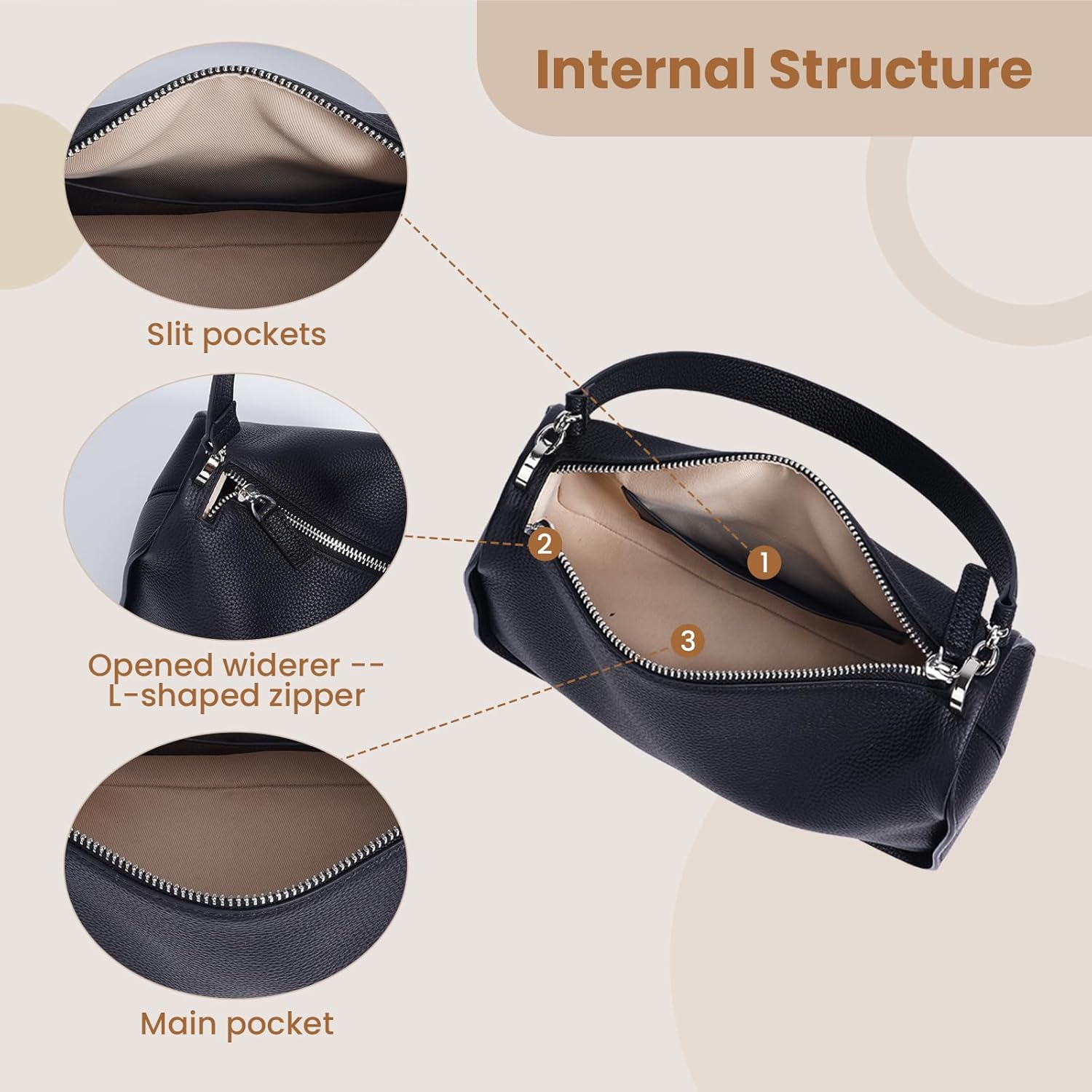 Genuine Leather Purses for Women, Real Leather Women's Shoulder bag Handbag Crossbody Bag Hoho bag with Adjustable Strap - Image 7