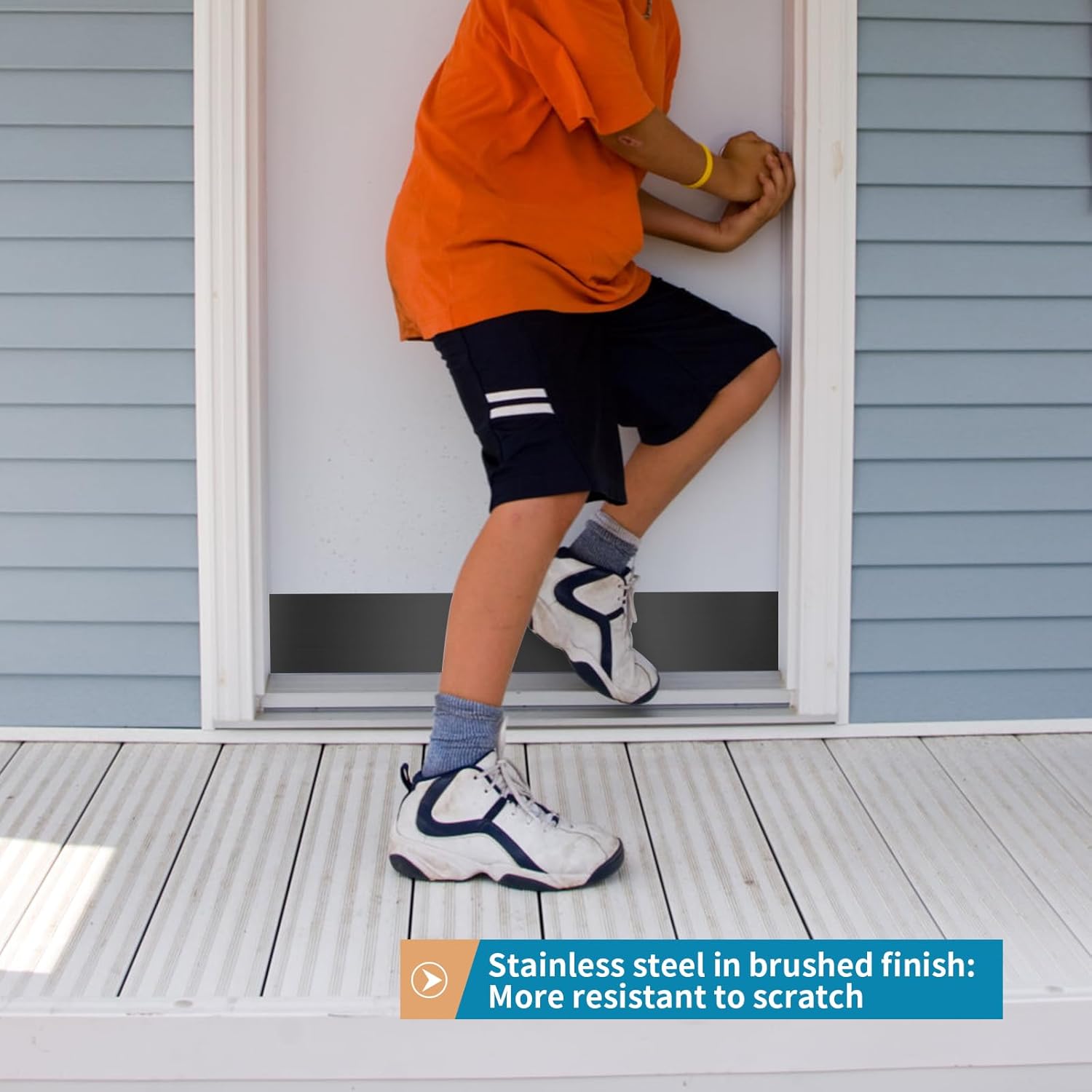 Stainless Steel Door Kick Plate, 4" x 34" Door Push Plate, Self Adhesive Kickplate for 36" Doors Interior or Exterior (Brushed Black)