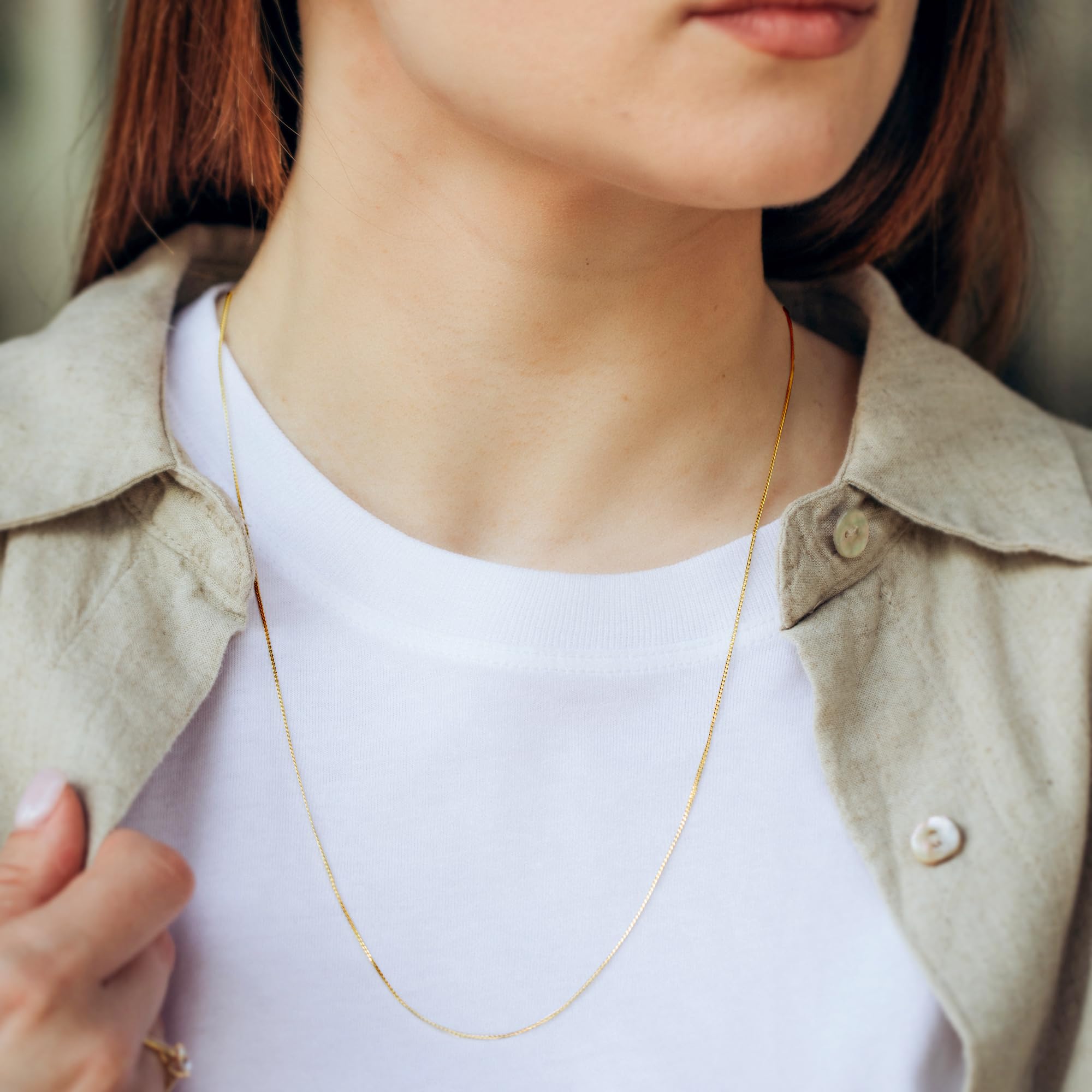 EDELIND 18K 14K 9K 8K Oro Amarillo Cadena barbada plana fina 1.1 mm para Mujer Niña De 34 a 90 cm Collar Unisex de Oro macizo con Caja de Regalo de Joyería