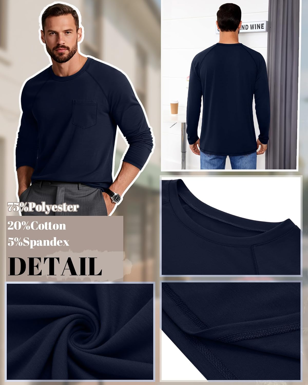 Neer 3 Pack Men's Big and Tall Shirts Long Sleeve Crew Neck Raglan Tops XL-7XL Plus Size Loose Casual Tees with Pocket - Image 3