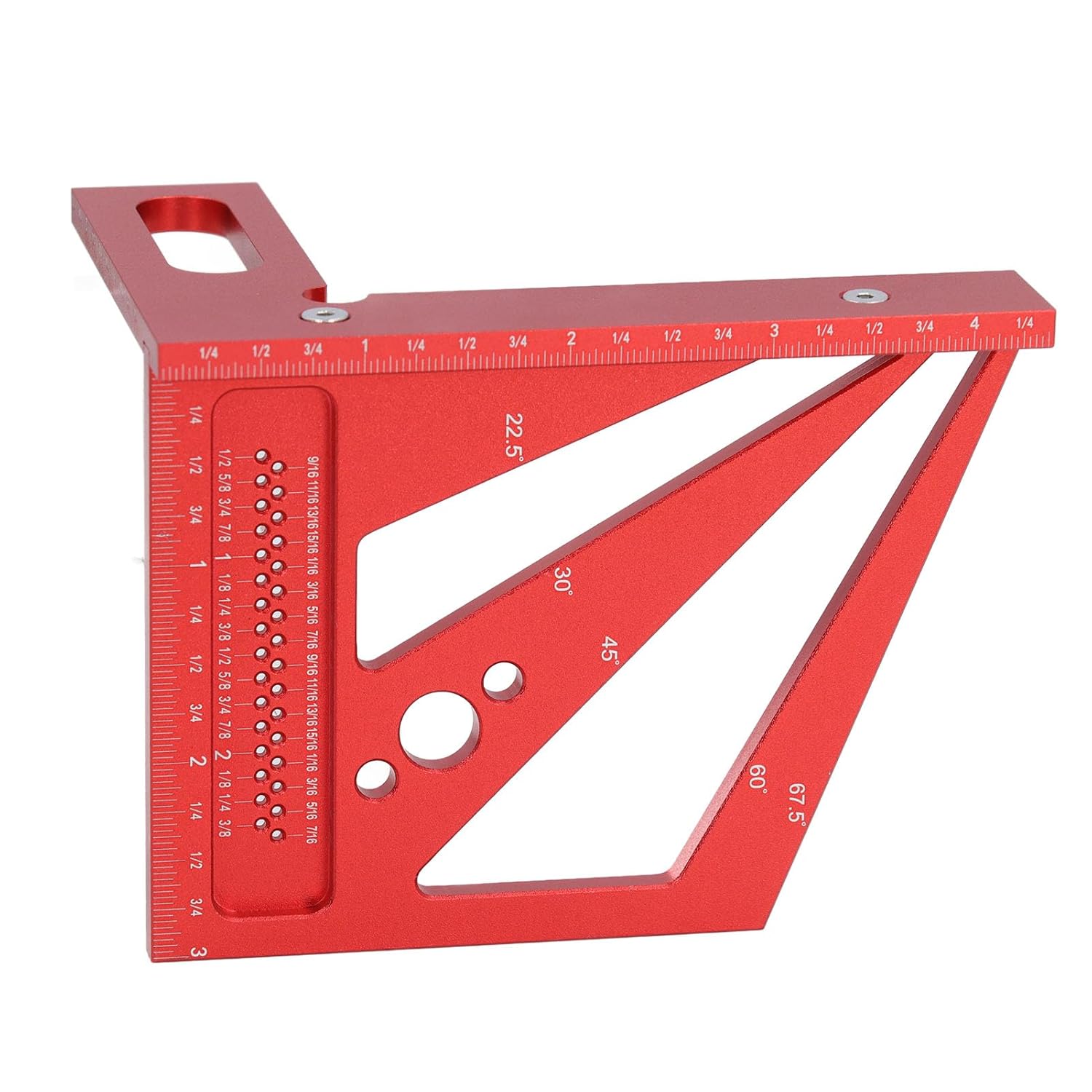 Woodworking Square Ruler, Aluminum Alloy Convenient Use High Efficiency Multi Angle Ruler for Measuring Marking Calibrating (Red)